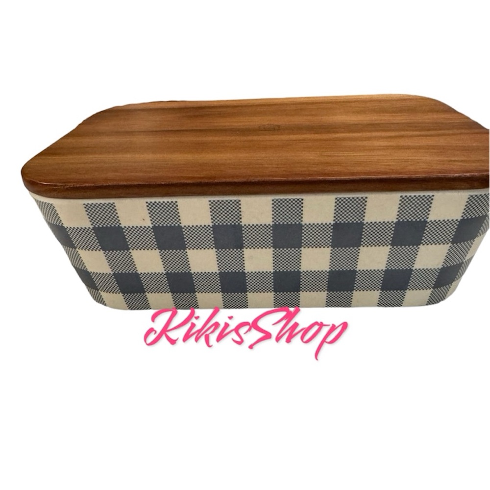 Hearth & Hand Magnolia Gingham Bamboo-Melamine Bento Box Wood Lid Blue/Cream - Picture 5 of 7